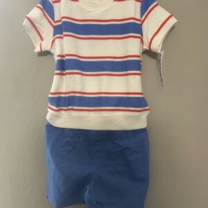 Carter's White and Blue Striped Tee with Blue Shorts